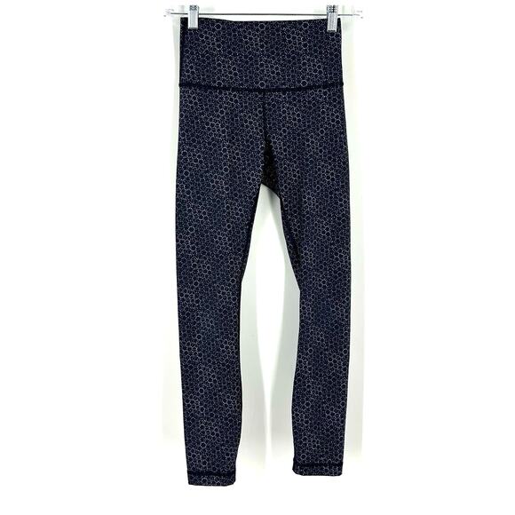 Lululemon Wunder Under Crop Leggings Navy Blue Light Blue Geometric Size 4 - Picture 5 of 5